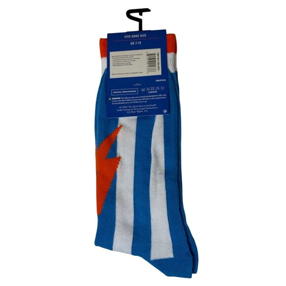 David Bowie Graphic Crew Socks Blue White Stripe Rock Band One Size NWT - Picture 3 of 3